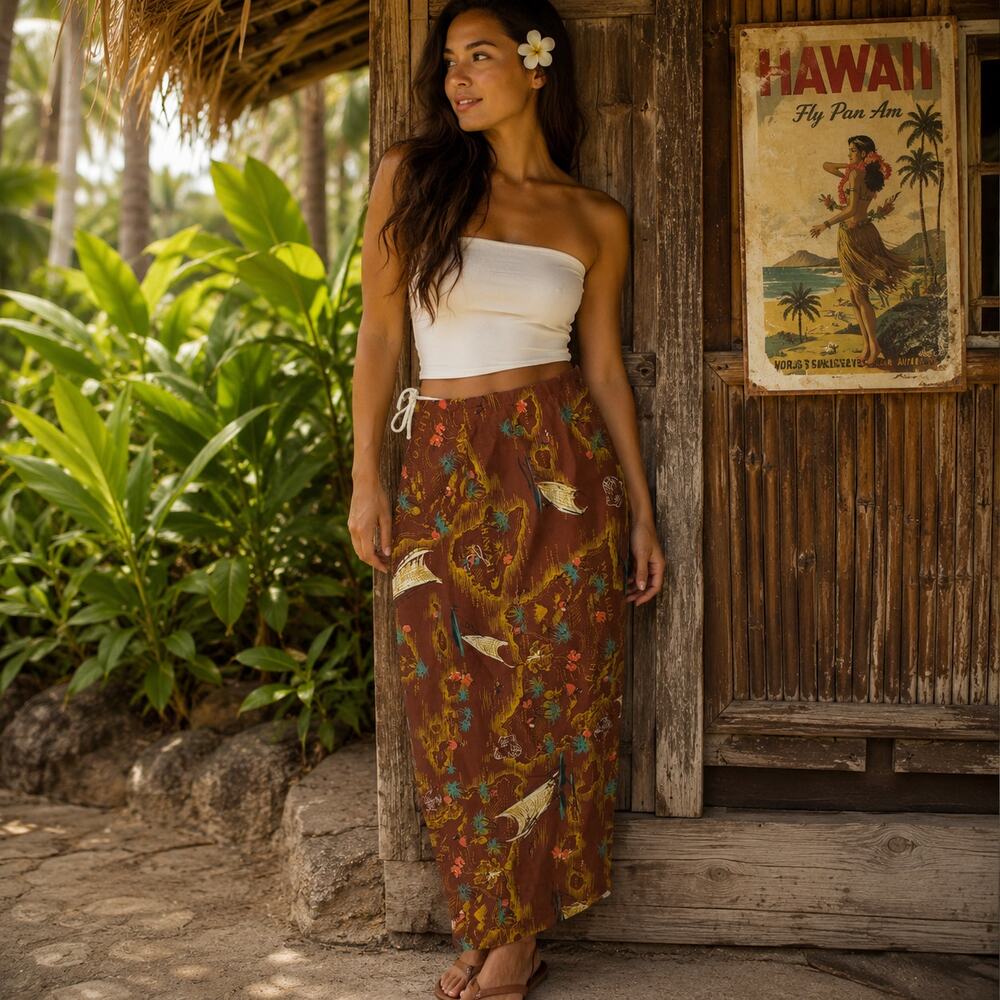 Xs S M L XL wrap skirt sarong Vintage 1940 mid-century rare novelty print